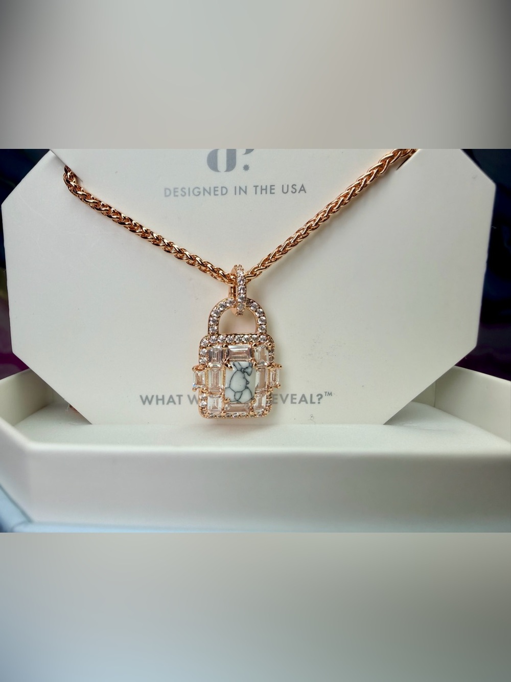 Bomb Party OG Necklace- Howlite Lock on Rose Gold NK91152
